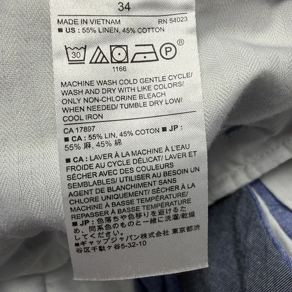Banana Republic Aiden Shorts Mens 34 x 10 Linen Blend Chino Blue Beach‎ Summer